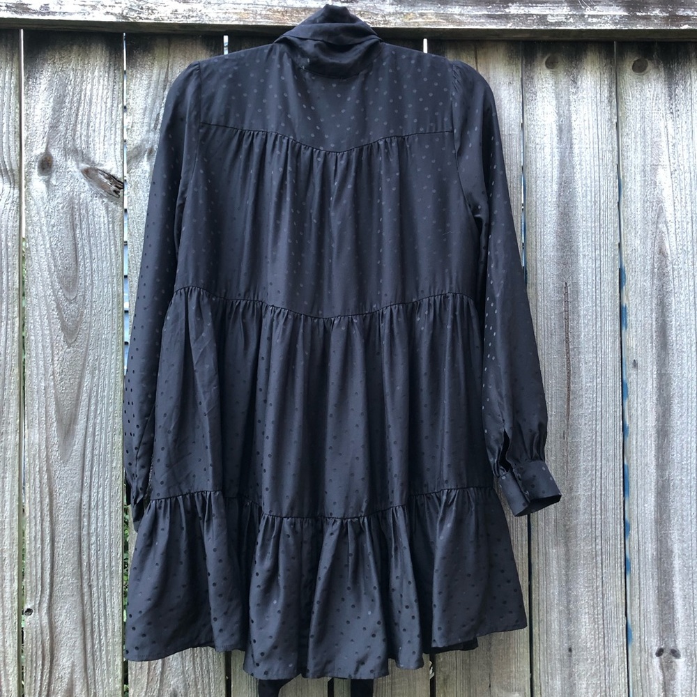 Sezane x Manoush Selena Silk Dress Size 38 Black Tie Neck Polka Dot Tiered - Picture 12 of 16